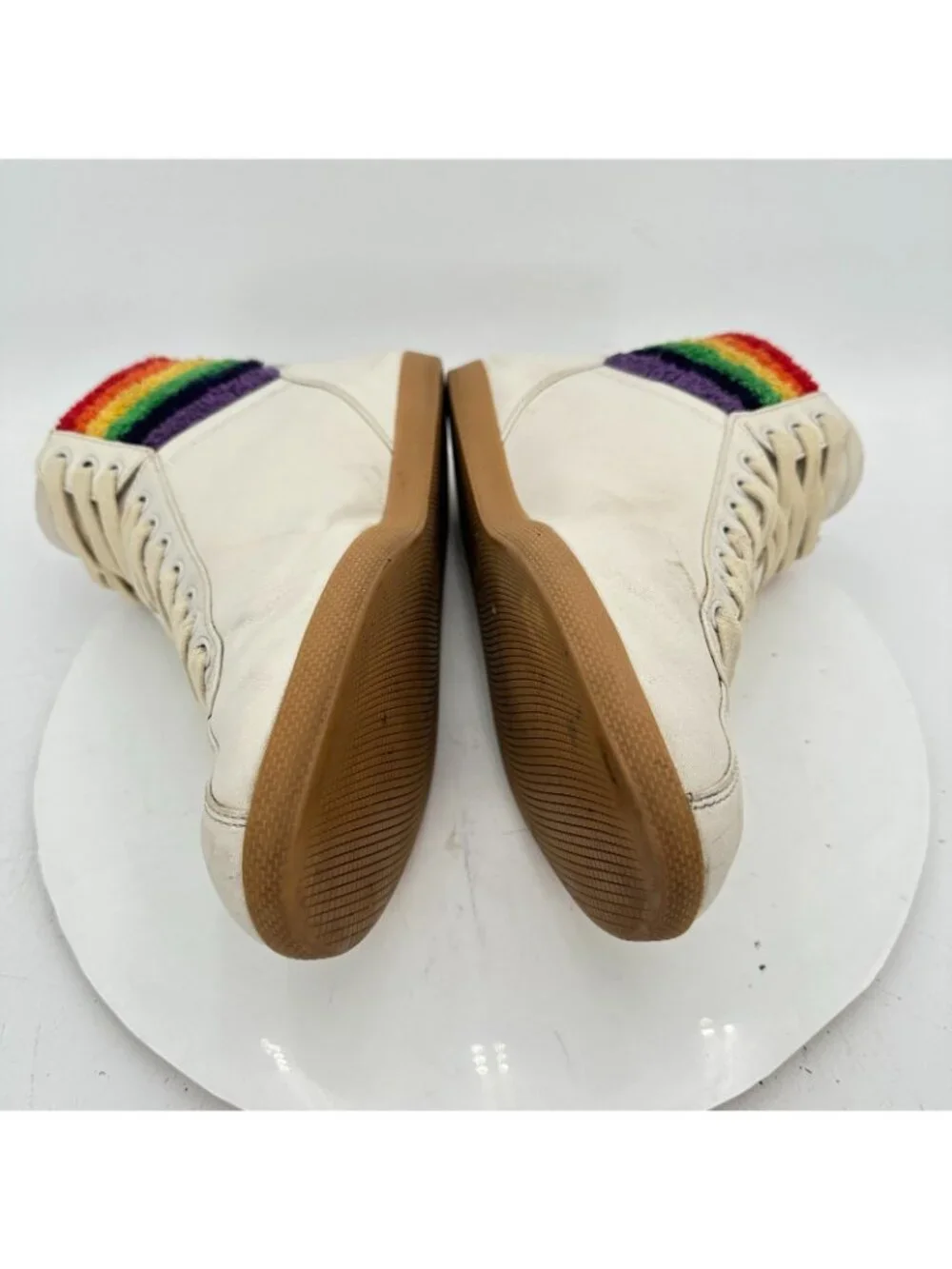 Gucci Men Sz UK 9.5D US 10 White Leather Lace Up Rainbow Heel Collar Mid Shoes